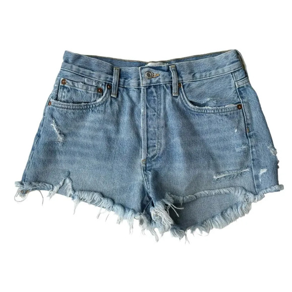 Agolde LA Parker Cutoff Frayed Light Rinse Denim Button-Up Shorts Size 26 - Picture 1 of 6